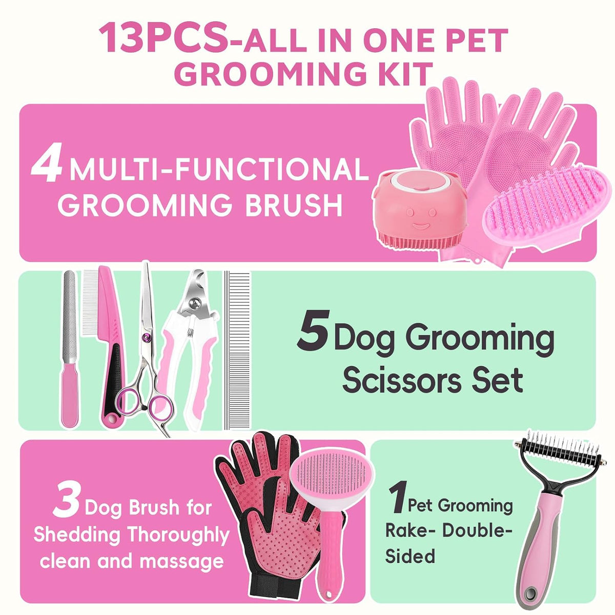 Dog Shedding & Bath Grooming Kit - 13 Pieces image 2