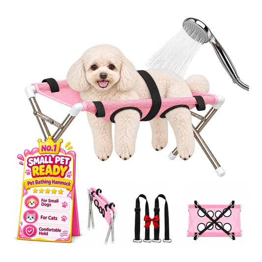 Dog Bath Hammock with Stand - Pink image 1