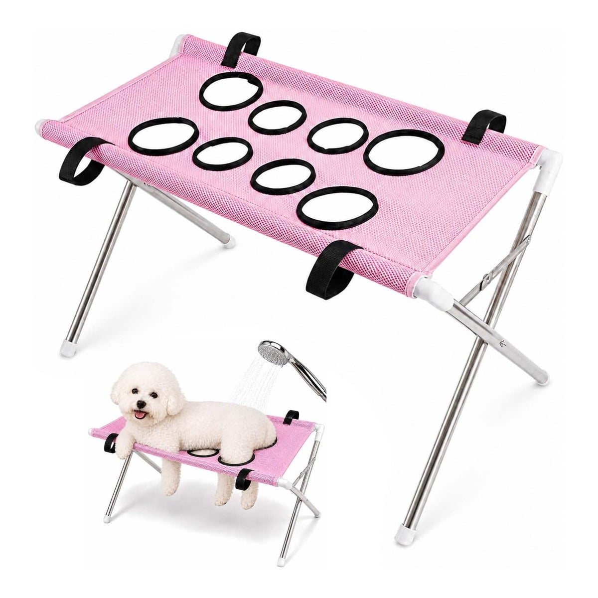 Pet Grooming Hammock with Stand - Pink image 1